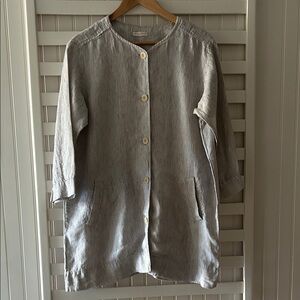 Eileen Fisher Organic Linen Slub Stripe Button Front Jacket Tunic